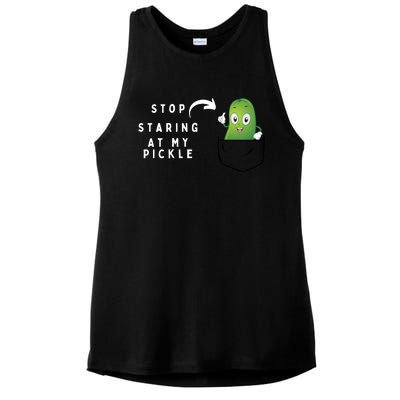 Stop Staring At My Pickle Adult Humor Pickle Lover Ladies PosiCharge Tri-Blend Wicking Tank