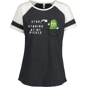 Stop Staring At My Pickle Adult Humor Pickle Lover Enza Ladies Jersey Colorblock Tee