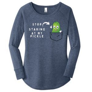 Stop Staring At My Pickle Adult Humor Pickle Lover Women's Perfect Tri Tunic Long Sleeve Shirt