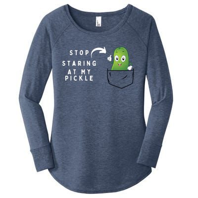 Stop Staring At My Pickle Adult Humor Pickle Lover Women's Perfect Tri Tunic Long Sleeve Shirt