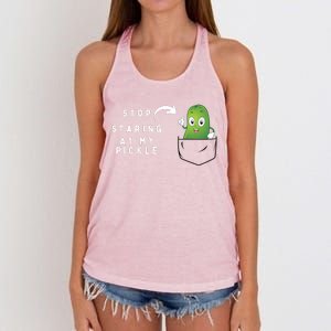 Stop Staring At My Pickle Adult Humor Pickle Lover Women's Knotted Racerback Tank