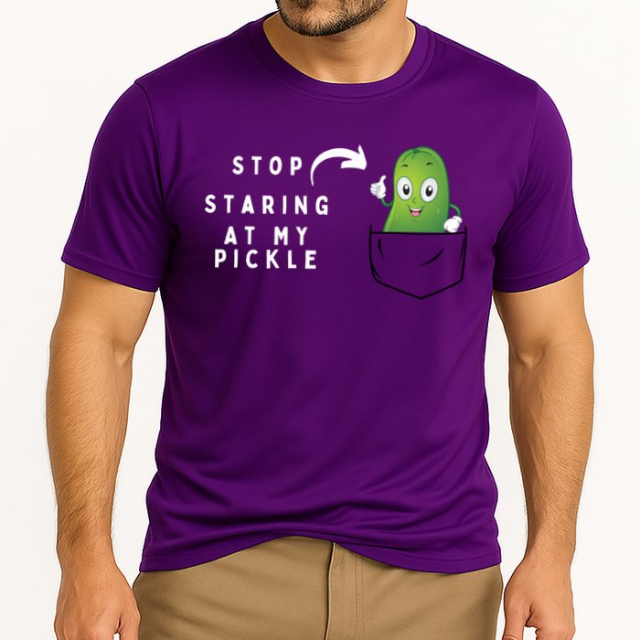 Stop Staring At My Pickle Adult Humor Pickle Lover Cooling Performance Crew T-Shirt