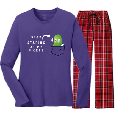 Stop Staring At My Pickle Adult Humor Pickle Lover Women's Long Sleeve Flannel Pajama Set 