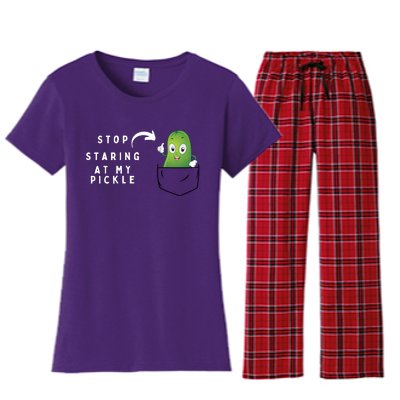 Stop Staring At My Pickle Adult Humor Pickle Lover Women's Flannel Pajama Set