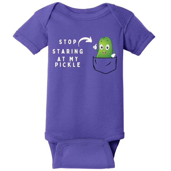 Stop Staring At My Pickle Adult Humor Pickle Lover Baby Bodysuit