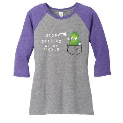 Stop Staring At My Pickle Adult Humor Pickle Lover Women's Tri-Blend 3/4-Sleeve Raglan Shirt