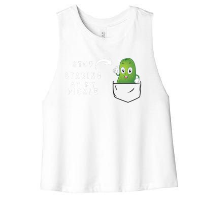 Stop Staring At My Pickle Adult Humor Pickle Lover Women's Racerback Cropped Tank