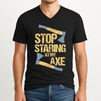Stop Staring At My Axe Funny Axe Throwing Lover Mp V-Neck T-Shirt