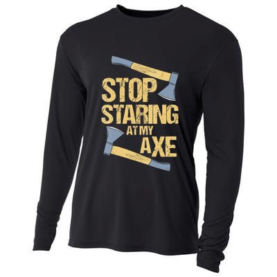 Stop Staring At My Axe Funny Axe Throwing Lover Mp Cooling Performance Long Sleeve Crew