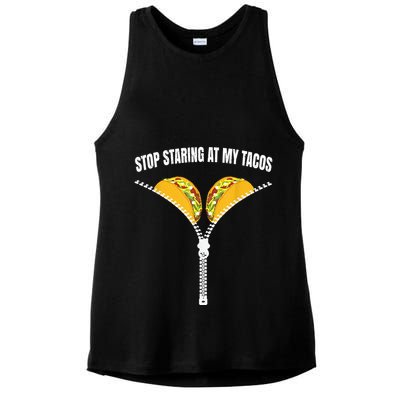 Stop Staring At My Tacos Zip Funny Ladies PosiCharge Tri-Blend Wicking Tank