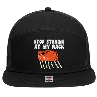 Stop Staring At My Rack Bbq Ribs Barbecue Grill 7 Panel Mesh Trucker Snapback Hat