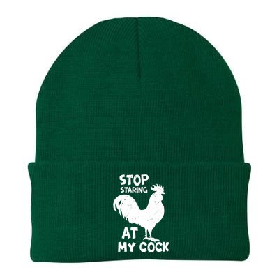 Stop Staring At My Rooster Funny Chicken Farmer Knit Cap Winter Beanie