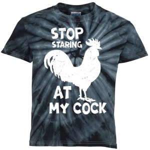 Stop Staring At My Rooster Funny Chicken Farmer Kids Tie-Dye T-Shirt