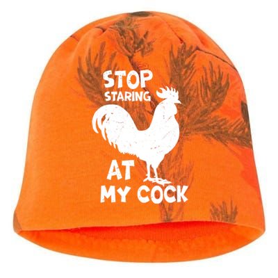 Stop Staring At My Rooster Funny Chicken Farmer Kati - Camo Knit Beanie