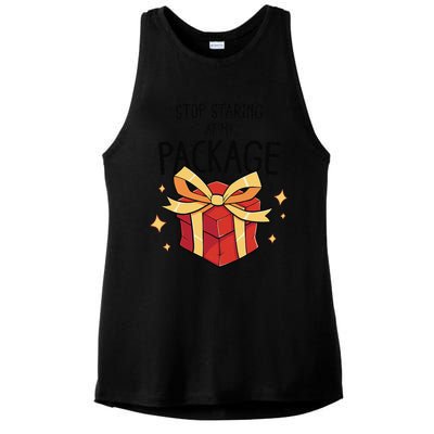 Stop Staring At My Package Funny Rude Xmas Christmas Ladies PosiCharge Tri-Blend Wicking Tank