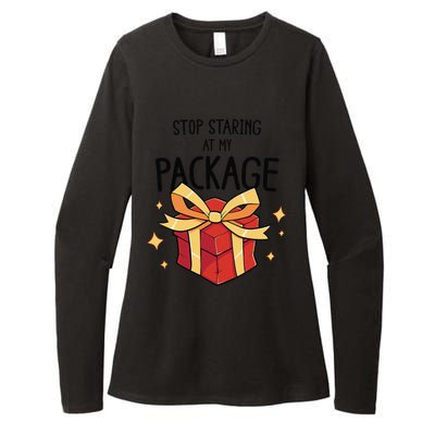 Stop Staring At My Package Funny Rude Xmas Christmas Womens CVC Long Sleeve Shirt