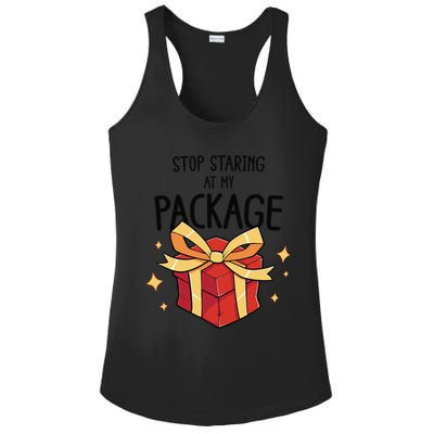 Stop Staring At My Package Funny Rude Xmas Christmas Ladies PosiCharge Competitor Racerback Tank