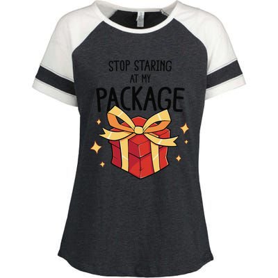 Stop Staring At My Package Funny Rude Xmas Christmas Enza Ladies Jersey Colorblock Tee