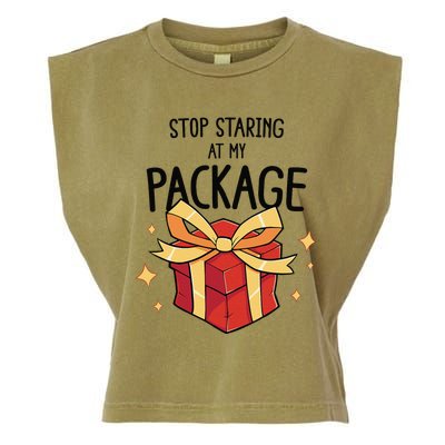 Stop Staring At My Package Funny Rude Xmas Christmas Garment-Dyed Women's Muscle Tee