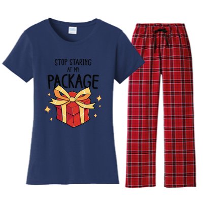 Stop Staring At My Package Funny Rude Xmas Christmas Women's Flannel Pajama Set