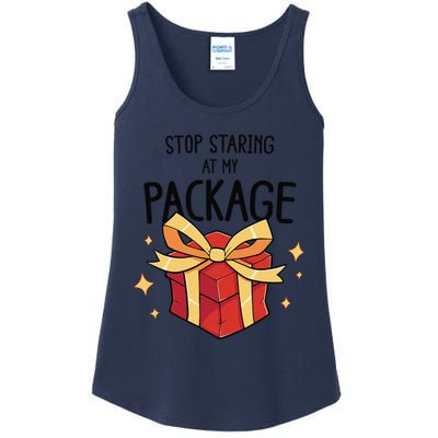 Stop Staring At My Package Funny Rude Xmas Christmas Ladies Essential Tank