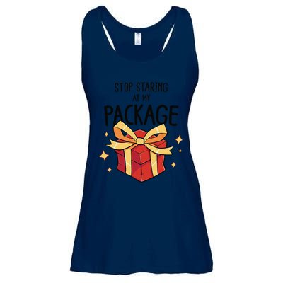 Stop Staring At My Package Funny Rude Xmas Christmas Ladies Essential Flowy Tank