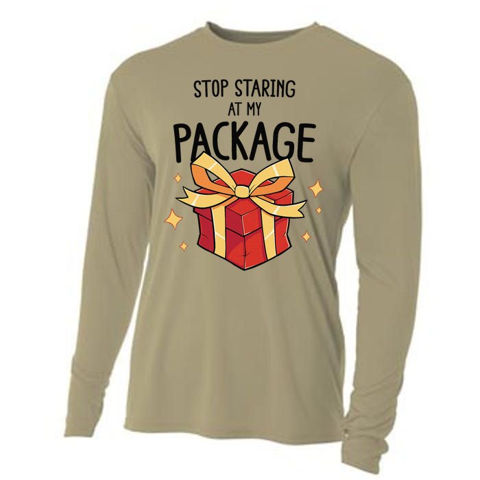 Stop Staring At My Package Funny Rude Xmas Christmas Cooling Performance Long Sleeve Crew