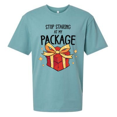 Stop Staring At My Package Funny Rude Xmas Christmas Sueded Cloud Jersey T-Shirt