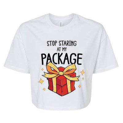 Stop Staring At My Package Funny Rude Xmas Christmas Bella+Canvas Jersey Crop Tee