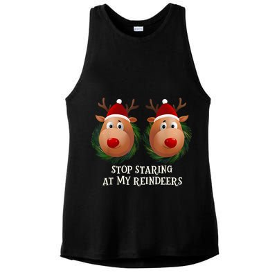 Stop Staring At My Reindeers Ugly Gag Xmas Sweater Christmas Ladies PosiCharge Tri-Blend Wicking Tank