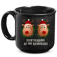 Stop Staring At My Reindeers Ugly Gag Xmas Sweater Christmas 15oz Campfire Ceramic Mug