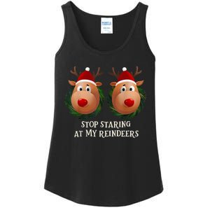 Stop Staring At My Reindeers Ugly Gag Xmas Sweater Christmas Ladies Essential Tank