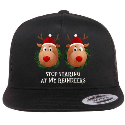 Stop Staring At My Reindeers Ugly Gag Xmas Sweater Christmas Flatbill Hat