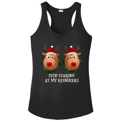 Stop Staring At My Reindeers Ugly Gag Xmas Sweater Christmas Ladies PosiCharge Competitor Racerback Tank
