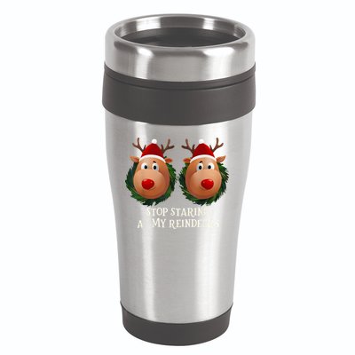 Stop Staring At My Reindeers Ugly Gag Xmas Sweater Christmas 16oz Travel Tumbler