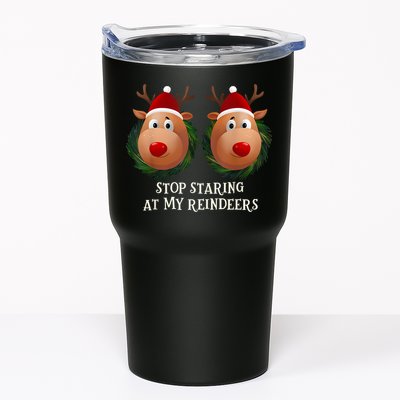 Stop Staring At My Reindeers Ugly Gag Xmas Sweater Christmas Tumbler