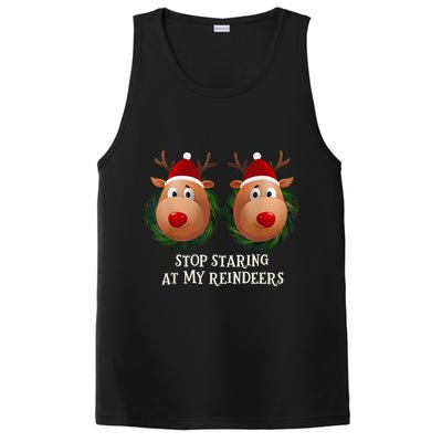 Stop Staring At My Reindeers Ugly Gag Xmas Sweater Christmas PosiCharge Competitor Tank