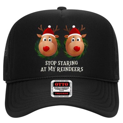 Stop Staring At My Reindeers Ugly Gag Xmas Sweater Christmas Trucker Hat