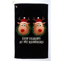 Stop Staring At My Reindeers Ugly Gag Xmas Sweater Christmas Golf Towel