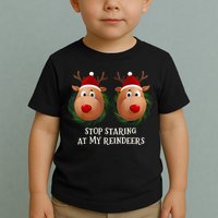 Stop Staring At My Reindeers Ugly Gag Xmas Sweater Christmas Toddler T-Shirt
