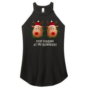 Stop Staring At My Reindeers Ugly Gag Xmas Sweater Christmas Women's Perfect Tri Rocker Tank