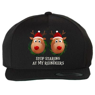Stop Staring At My Reindeers Ugly Gag Xmas Sweater Christmas Wool Snapback Cap