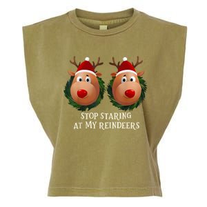 Stop Staring At My Reindeers Ugly Gag Xmas Sweater Christmas Garment-Dyed Women's Muscle Tee