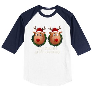 Stop Staring At My Reindeers Ugly Gag Xmas Sweater Christmas Baseball Sleeve Shirt