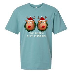 Stop Staring At My Reindeers Ugly Gag Xmas Sweater Christmas Sueded Cloud Jersey T-Shirt