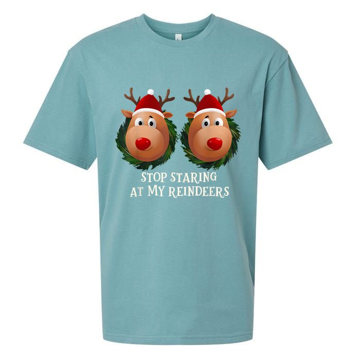 Stop Staring At My Reindeers Ugly Gag Xmas Sweater Christmas Sueded Cloud Jersey T-Shirt
