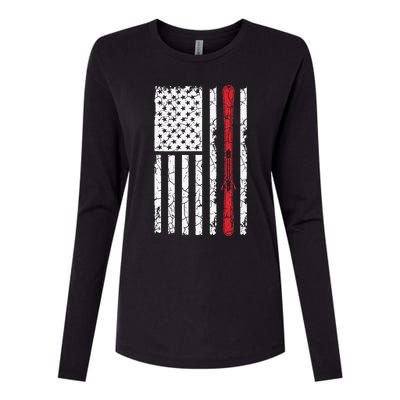 Ski Skiier American Flag Skiing USA  Womens Cotton Relaxed Long Sleeve T-Shirt