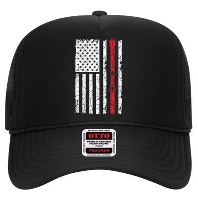 Ski Skiier American Flag Skiing USA  High Crown Mesh Back Trucker Hat