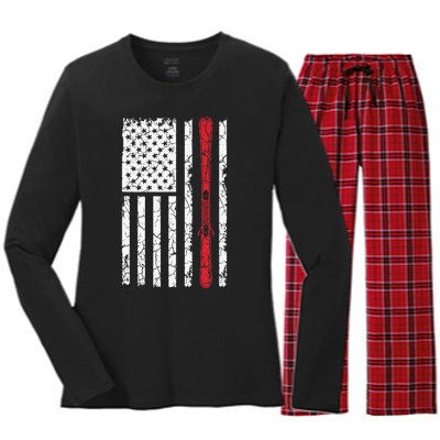 Ski Skiier American Flag Skiing USA  Women's Long Sleeve Flannel Pajama Set 