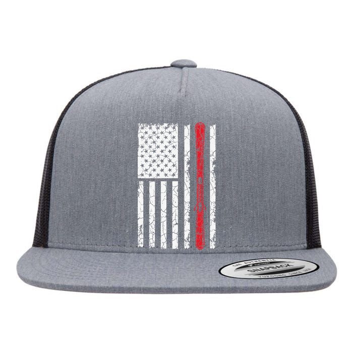 Ski Skiier American Flag Skiing USA  Flat Bill Trucker Hat